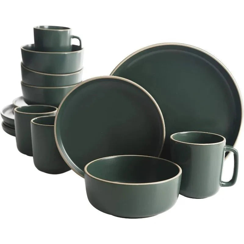 16 - Piece Matte Stoneware Dinnerware Set - Zuma Collection - Rain Bown Home