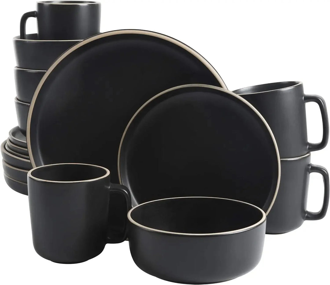 16 - Piece Matte Stoneware Dinnerware Set - Zuma Collection - Rain Bown Home