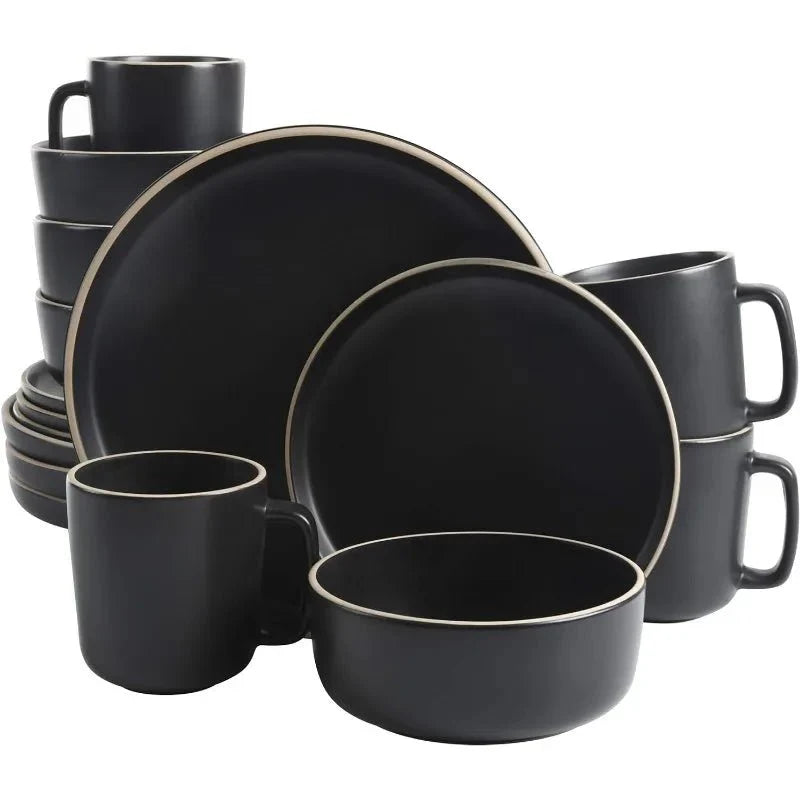 16 - Piece Matte Stoneware Dinnerware Set - Zuma Collection - Rain Bown Home