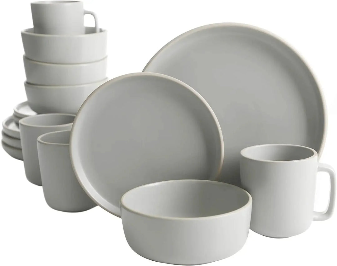 16 - Piece Matte Stoneware Dinnerware Set - Zuma Collection - Rain Bown Home