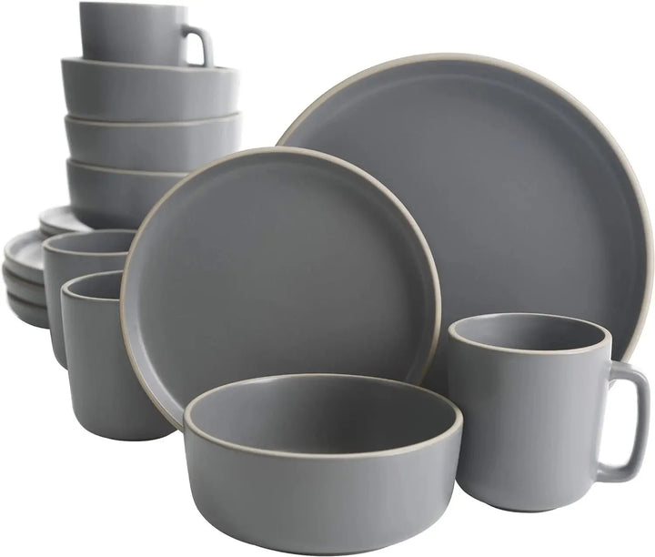 16 - Piece Matte Stoneware Dinnerware Set - Zuma Collection - Rain Bown Home