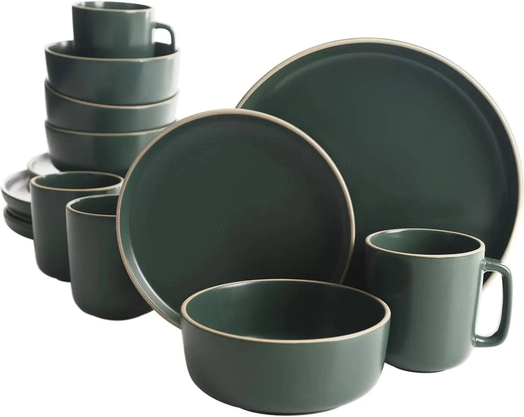 16 - Piece Matte Stoneware Dinnerware Set - Zuma Collection - Rain Bown Home