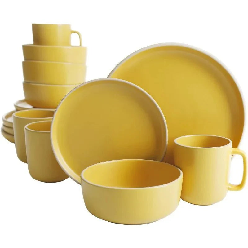 16 - Piece Matte Stoneware Dinnerware Set - Zuma Collection - Rain Bown Home