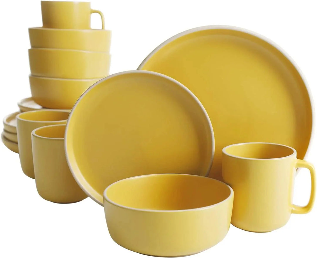 16 - Piece Matte Stoneware Dinnerware Set - Zuma Collection - Rain Bown Home