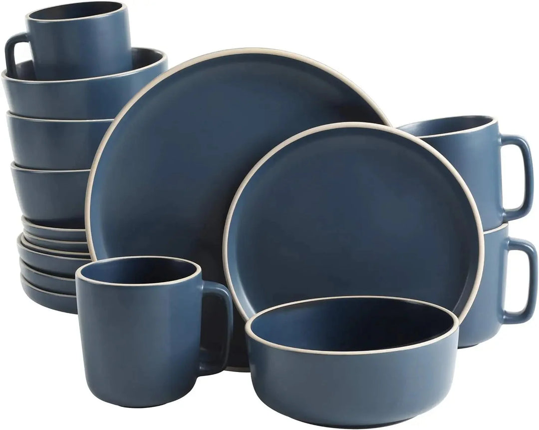 16 - Piece Matte Stoneware Dinnerware Set - Zuma Collection - Rain Bown Home